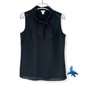 1276 J.Crew Tie Neck Sleeveless Blouse – 0 – Black